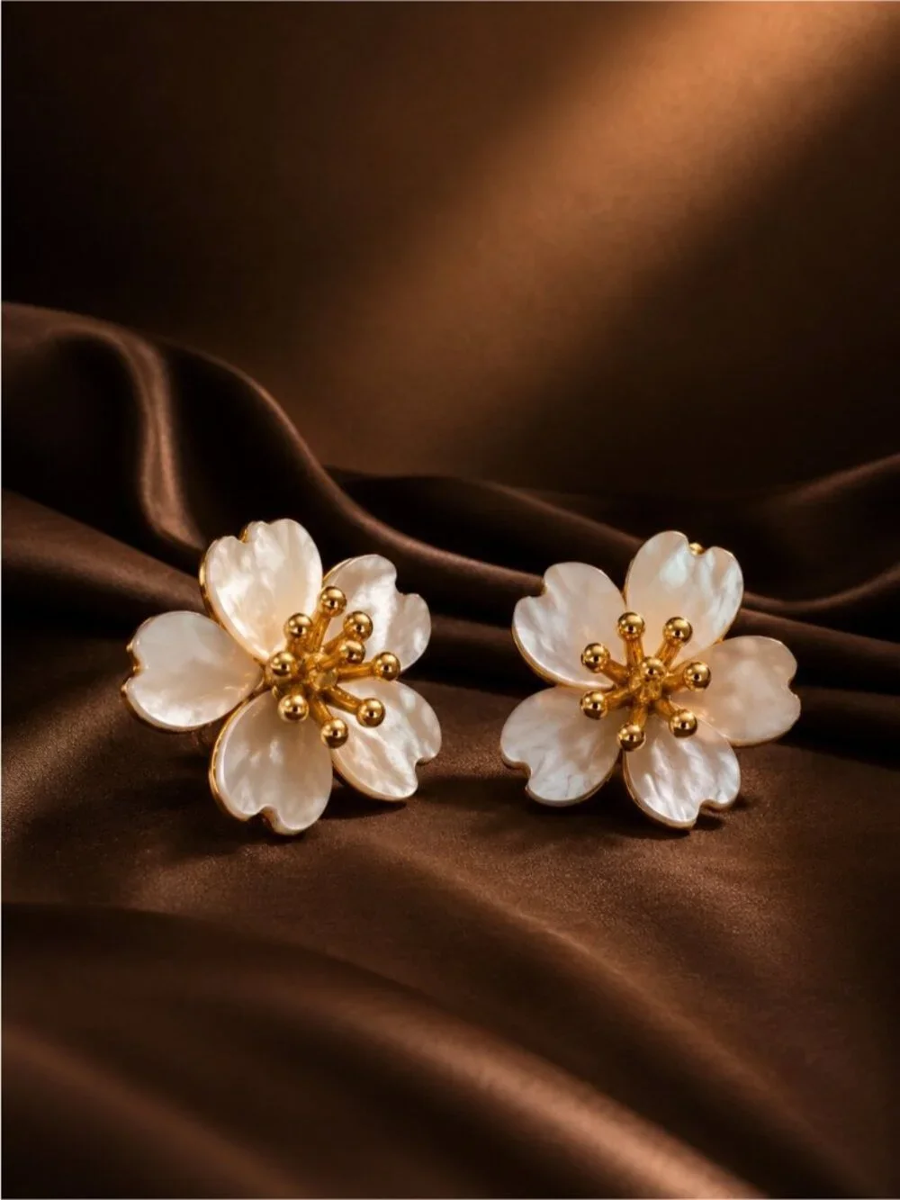 Gold & Mother-of-Pearl Floral Stud Earrings